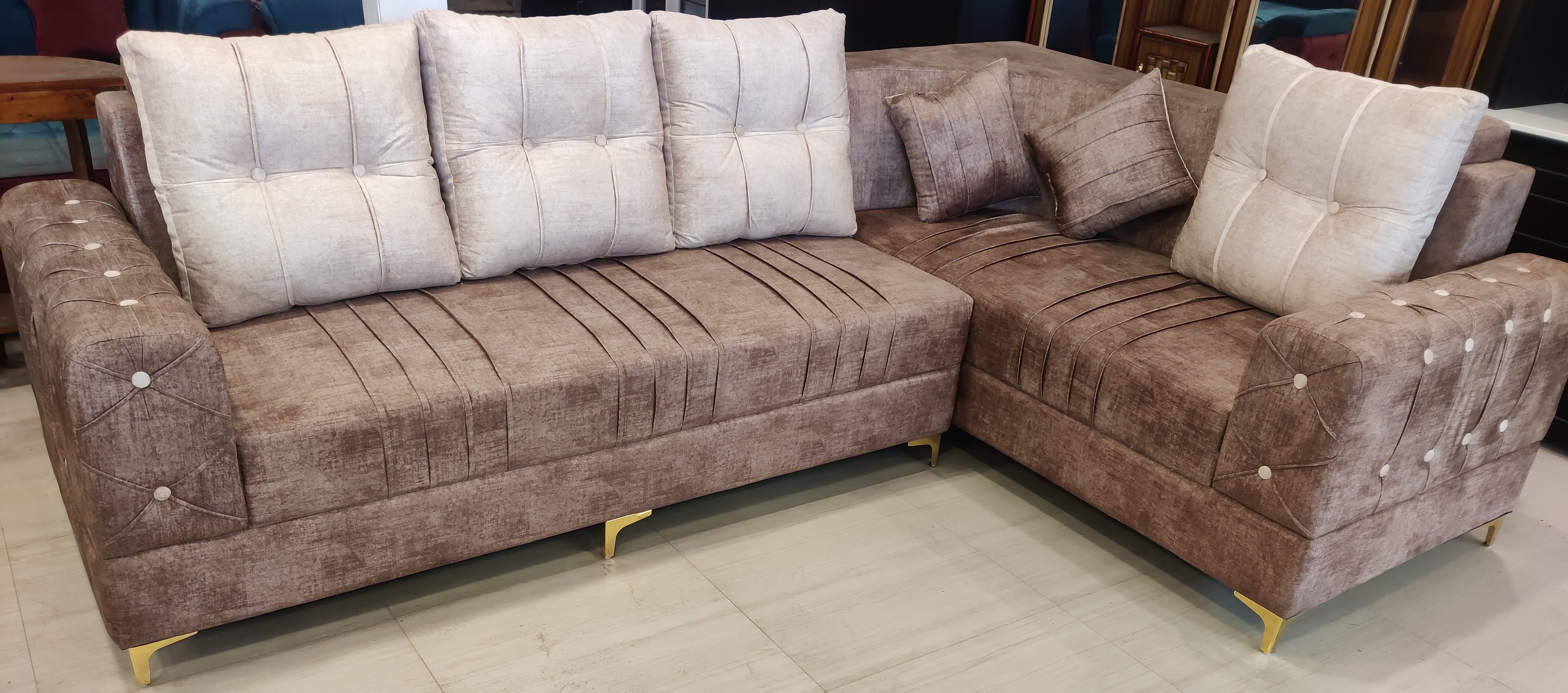 Vienna Velvet L-Type Sofa – Plush & Two-Tone Comfort SKI-LS-06